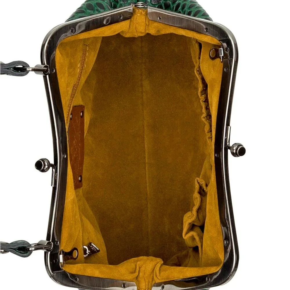 NWT Patricia Nash Green Crocodile print Leather Satchel Crossbody - Picture 4 of 8